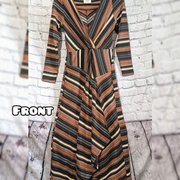 Anthropologie Maeve Striped black/brown Motif Wrap Maxi Dress - Picture 3 of 9